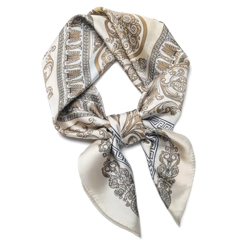 Stlvoll 27.5" Silk Neck Scarf of Women's Fashion Head Scarf Square Neck Satin Scarfs for Bag Hair Scarves Gift - color: Beige