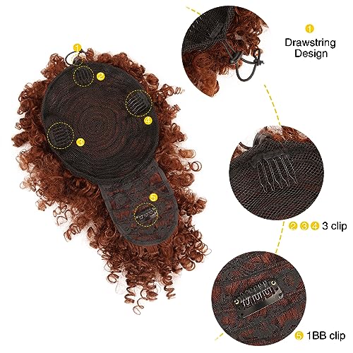 Drawstring Ponytail with Bangs - Afro Puff Extensions for Women, Short Curly Clip in Wrap Updo Hairpiece (350#) - color: 350#