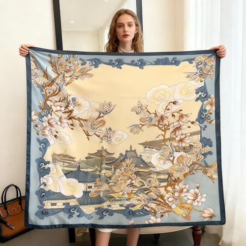 K-Elewon Large Square Scarf 43" Silk Scarf Fashion Scarves Silk Feeling Hair Wrapping Scarfs Night Sleeping Headscarf - color: Vb21