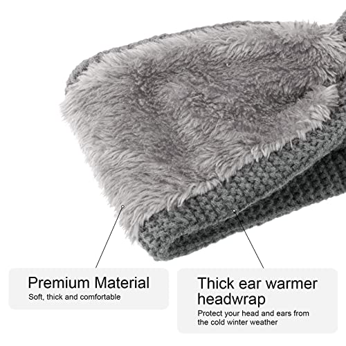 DRESHOW Crochet Ear Warmer Headband Soft Knit Chunky Turban Stretch Thick Headbands Warmer Fuzzy Head Wrap for Women - color: 1 Pc Double Twist: Gray