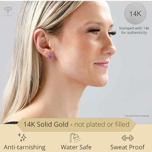 14k Yellow or White Gold Teardrop Gemstone Pear Shape Stud Earrings for Women with Push Backs and 8mm x 6mm Birthstone by MAX + STONE - color: Genuine Aquamarine