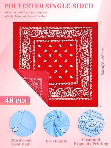 Unittype 48 Pieces Paisley Bandana Novelty Unisex Cowboy Headband Sports Bandannas Scarf Outdoor for Western Party Costume - color: Light Color, style: Classic