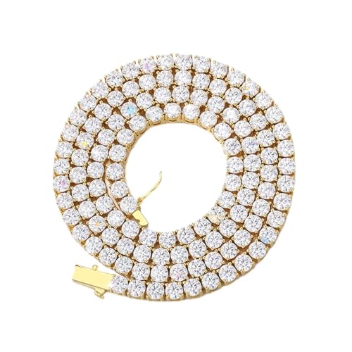 BREN Tennis Necklace - 3mm 4mm 5mm Iced Out Diamond Tennis Chain 5A Cubic Zirconia Necklace - 18K/White Gold Plated Flat Tennis Necklace for Women and Men Size 16"-22" - color: Gold-4mm, size: 22 inch
