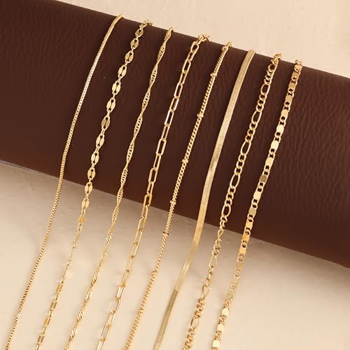 Tewiky Waterproof Gold Bracelets for Women Non Tarnish - Dainty Stack 14K Gold Plated/Sterling Silver Chain Bracelets Set Adjustable Trendy Jewelry for Women - style: Style D