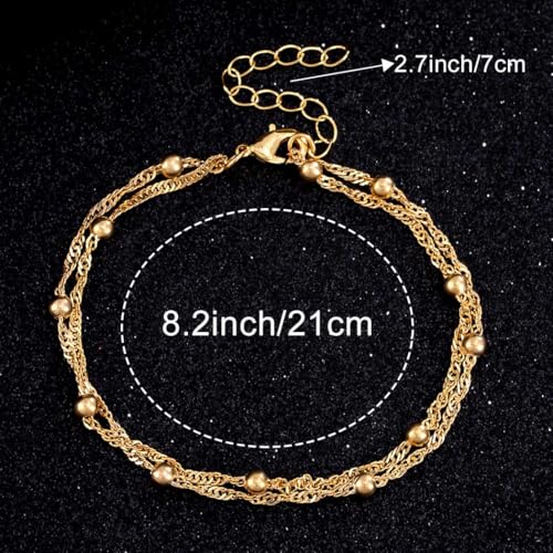 925 Sterling Silver Ankle Bracelets for Women 14K Gold Plated Layered Anklet Sets Dainty Heart Anklets Chain Waterproof Beach Foot Jewelry Gifts - style: Style1-Gold