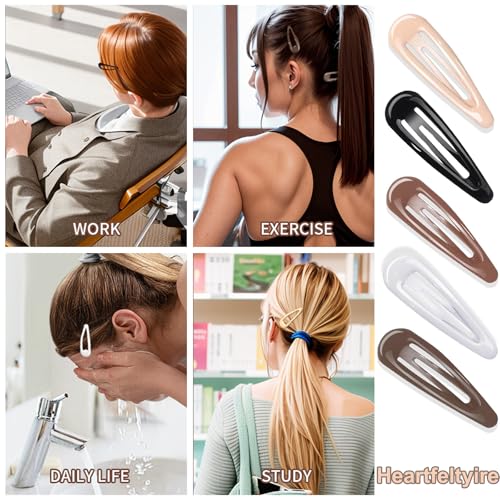 20PCS Small Metal Barrettes for Women - Snap Hair Clips for Thin & Thick Hair, 1.97 Inch No Slip Hair Clips (White Black Beige Brown Coffee)