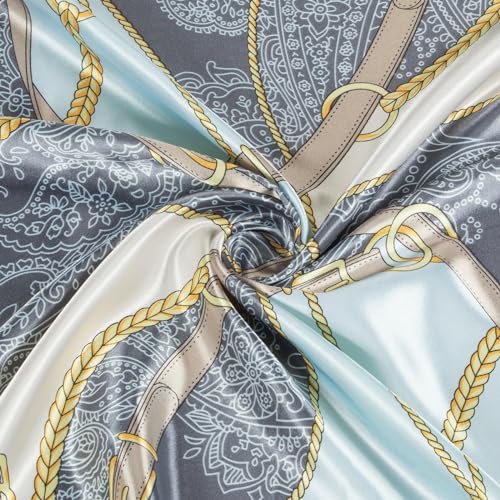 RIIQIICHY Head Scarf for Women Like Silk Scarf Hair Scarf Printed Square Scarf Bandanas for Women 35 Inches - color: Blue/Grey