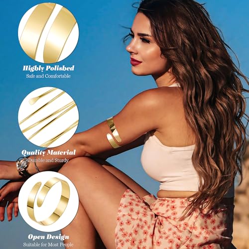 2Pcs Gold Arm Cuff for Women Adjustable Arm Cuff Bracelet Minimalist Open Coil Upper Arm Band Cuff Bangle Set - style: Gold D