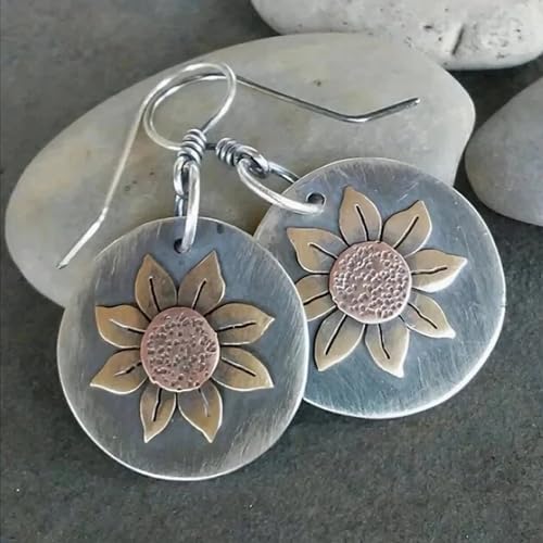 Boho Earrings, Statement Earrings, Teardrop Sunflower Earrings, Dangle Ethnic Earrings for Women, Handmade Bohemian Trendy Boho Vintage Jewelry - style: Flower & Owl
