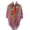 Gudessly Women's Traditional Scarf Wrap Tassel Fringes Neck Head Shawl Retro Scarf Floral Poncho Printing Square Cape 50inch - color: Purple