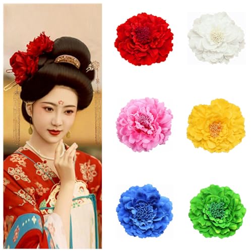 ALIMITOPIA Flower Hair Clip Fabric Artificial Peony Flower Hairpin Barrette Brooch Headdress Bobby Pins Headwear Hair Accessories for wedding Party supplies(Peony Style;4.3 inches;6pcs)