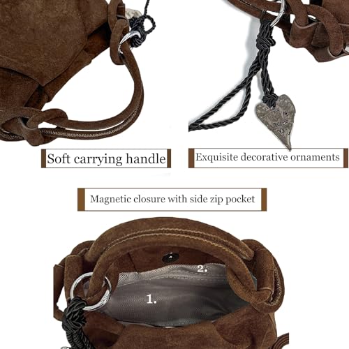 Small Suede Bag Slouchy Bags For Women Brown Tote Bag Suede Bucket Bag Fall Purses For Women 2025 Small Handbag
