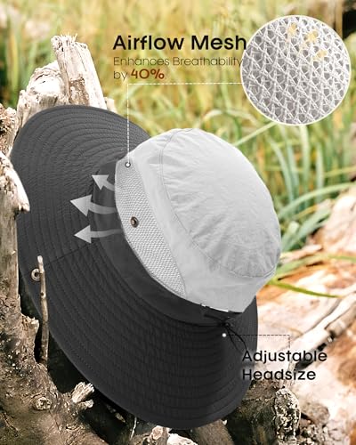 FURTALK Womens Sun Hat with Ponytail Hole Beach Hiking Summer Wide Brim UPF 50+ Outdoor Protection Foldable Bucket Hat - color: Grey
