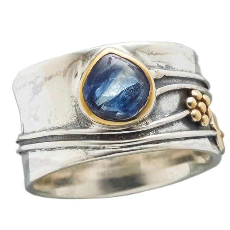 Mnyixsi Vintage Silver Blue Moonstone Ring 925 Sterling Silver Retro Princess Waterdrop Cut Sapphire Band Diamond Gemstone Wedding Engagement Ring Gemstone Boho Ring Size 9 - size: Size 9