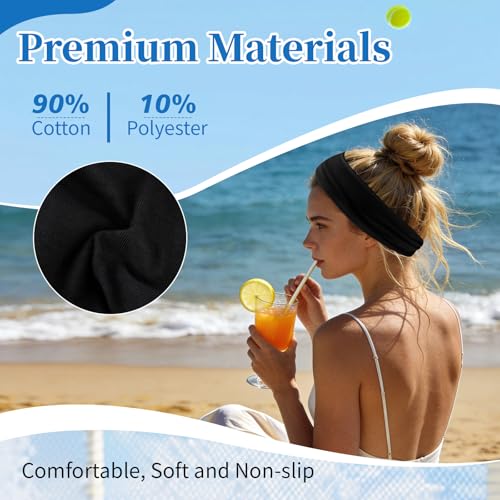 YARIEW 6Pcs Headbands Paisley Bandanas Head Bands Sweat Band Hair Wrap Headwrap Fashion Boho Wide Thick Workout Yoga Elastic Headbands Mens Cooling Running Sports Headband Sweatbands for Women and Men - color: Black