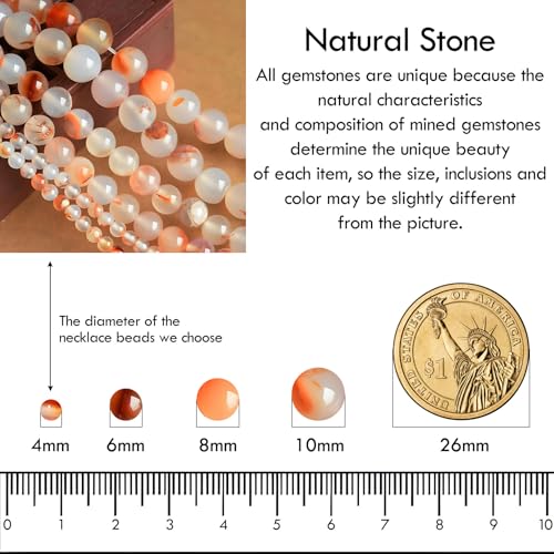 Simple Choker Necklace for Women Real Stone and Crystals Necklaces 4mm Beaded Choker Jewelry Meditation Gift for Women (16"+2") - style: Red Flower Agate
