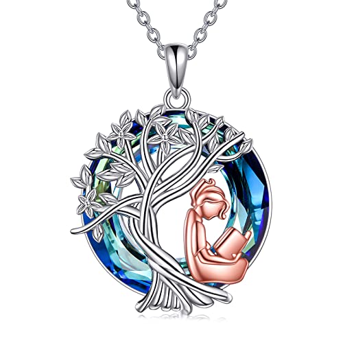 YFN Tree of Life Necklace Sterling Silver Crystal Jewelry Graduation Birthday Gifts for Women - color: Book