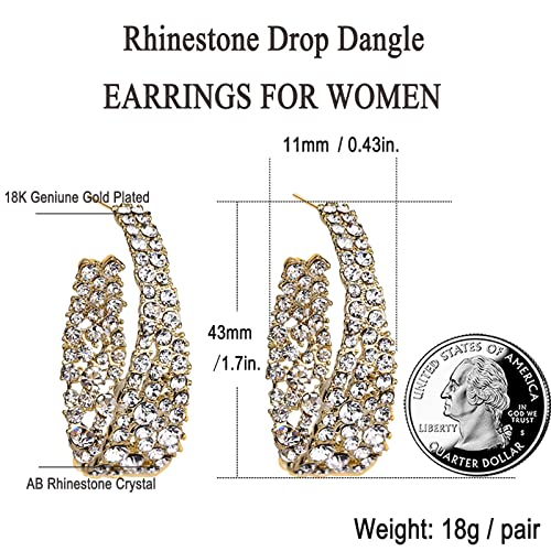 CEJUG Statement Earrings for Women Bohemian Large Dangle Drop Hoop Earring AB Rhinestone Crystal Sterling Silver Post Jewelry Gift - color: Clear Gold