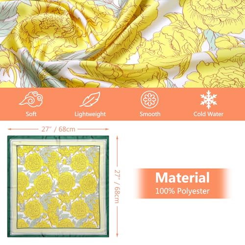 Stlvoll 27.5" Silk Neck Scarf of Women's Fashion Head Scarf Square Neck Satin Scarfs for Bag Hair Scarves Gift - color: Flower/Yellow/Green/Beige