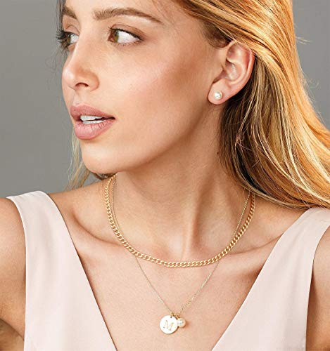 Aobei Pearl 18K Gold Plated Paperclip Chain Choker Satellite Chain Freshwater Cultured Biwa Pearl Pendant Necklace Dainty Turquoise Jewelry for Women - color: Cuban Chain