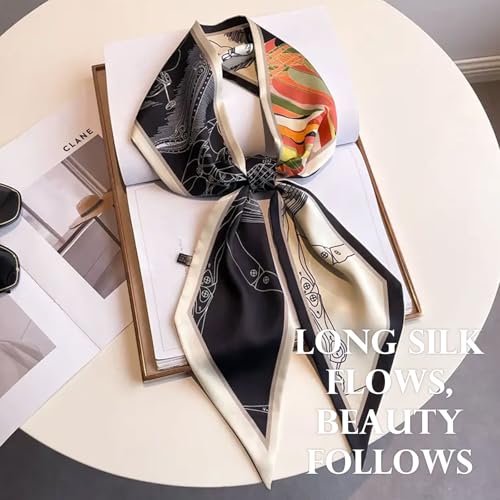 Sumolux Head Hair Scarf for Women Neck Purse Bag Handbags Scarf Like Silk - color: Black Khaki Chain