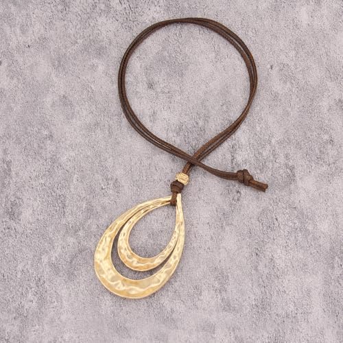 GelConnie Leather Necklaces Turquoise Long Boho Necklaces for Women Brown Chunky Circle Pendant Chocker Necklace Gold Sweater Necklace - style: Boho Circle Necklace