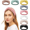 DRESHOW 8 Pack Headbands for Women Yoga Knotted Headbands Elastic Criss Cross Hair Accessories Sports Head Wrap Non Slip - color: 8 Pack: Pleated Style Wheat Fringe Pattern