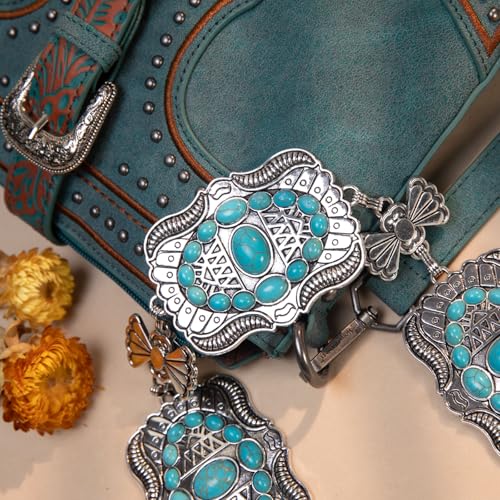 Montana West Rustic Couture's Large Western Concho Metal Belts for Women Cowgirl - color: Baby Turquoise