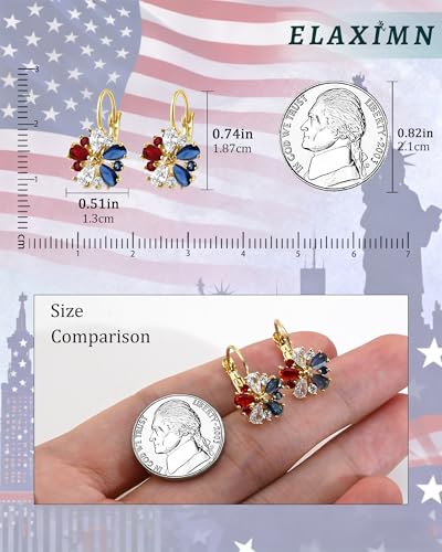Vintage 14K Gold Plated Flower Birthstone Earrings - Hypoallergenic Leverback Floral Earrings, Trendy Jewelry Gifts for Women - color: Gold-Patriotic