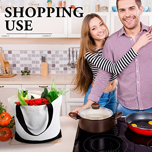Reginary 16 Pack Canvas Tote Bags Set - Large Cotton Tote with Handle for Women's Kitchen & Grocery Use - DIY Gift - color: Black
