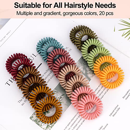 JessLab Spiral Hair Bobbles, Pack of 20 Traceless Telephone Cable Hair Bobbles No Wrinkles Spiral Bracelet Plastic Coil Ponytail Holder No-Damage Headband Hair Accessories for Girls Women Ladies Gift - color: matt