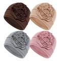 4 Pcs Chemo Turban Headwear for Women Stretchy Turban Head Wraps Cap Chemo Headwrap with Hair Loss - color: Light Gray, Khaki, Pink, Brown