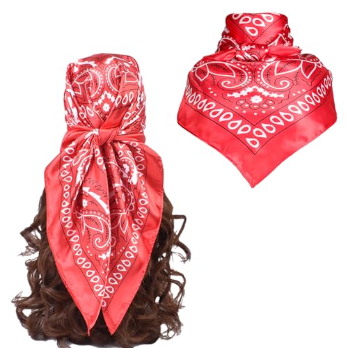 35” Satin Large Square Head Scarves-Like Silk Satin Scarf for Hair Wrapping at Night Bandana Square Scarf for Sleeping - color: Little Water Drop-red