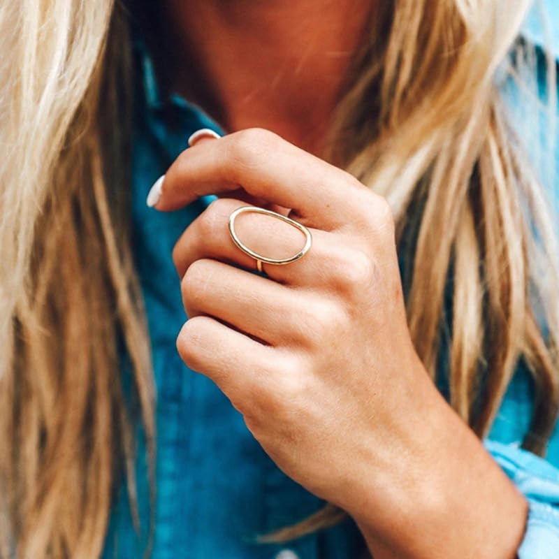 Classic Minimalist Geometric Ring 14K Gold Geometric Circle Knuckle Statement Rings Irregular Finger Rings Open Rings Shaped Geometric Ring for Women with Cubic Zirconia Statement Ring (Gold 10) - color: gold, size: 10