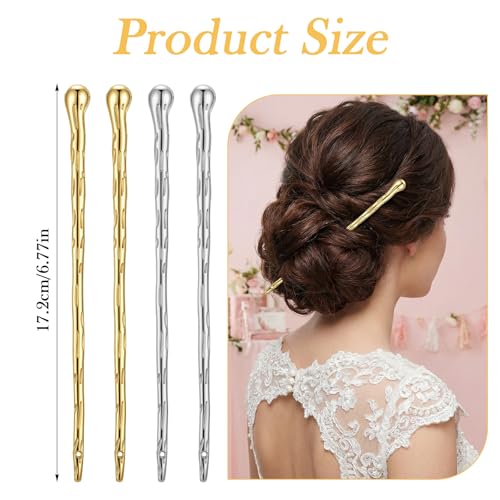 4 Pcs Metal Hair Sticks For Women Buns And Updos - Metal Hair Pins Hold For Fine & Thick Hairs - Hairschopsticks French Pins
