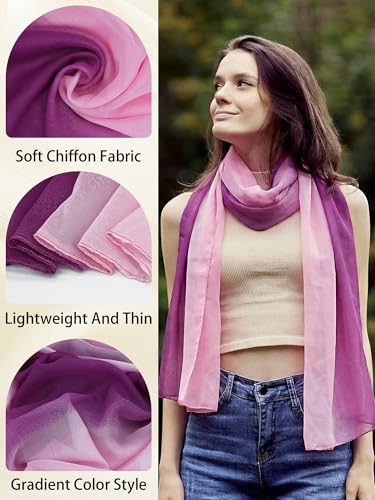 6 Pieces Scarves for Women Ladies Lightweight Silk Gorgeous Floral Pattern Lotus Print Chiffon Scarves - color: Multicolored