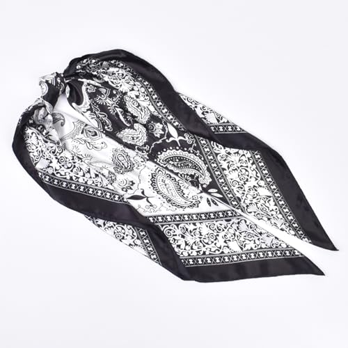 35 x 35 Women's Fashion Pattern Large Square Silk Like Hair Scarf Head Sleeping Wrap Satin Neck Bandana for Gift… - color: Double Cashew Nuts-black