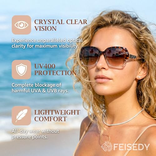 FEISEDY Polarized Women Square Sunglasses Sparkling Composite Shiny Frame B2289 - color: Leopard