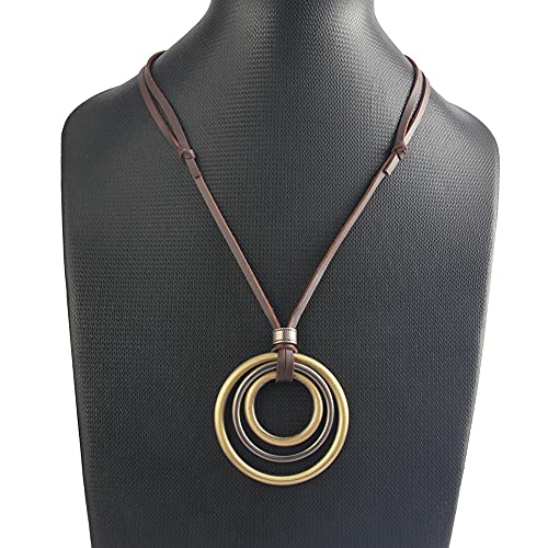 GelConnie Leather Cord Necklace Chain Multilayer Wooden Pendant Necklaces Vintage Jewelry Boho Long Sweater Necklace for Women Men - color: Leather Cord Necklace