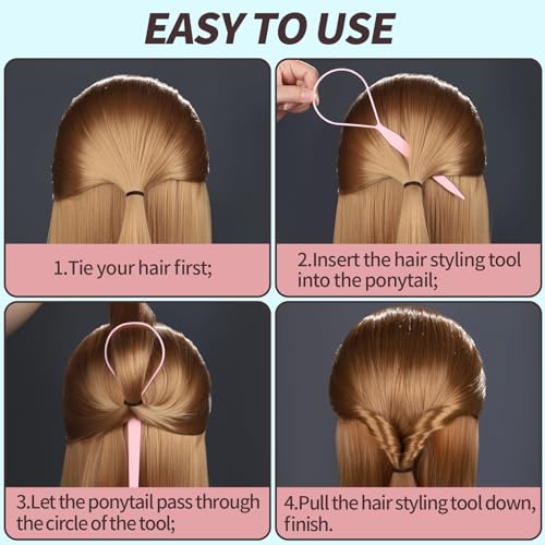 Teenitor 4pcs Pony Hair Tail Tools, 2 Pairs Hair Loop Styling Tool Hair Flipper Pull Through Tool, French Braiding Hair Tool Hair Accessories for Women Girls, Loop Hair Tool, Light Blue/Light Pink - color: Light Blue/Light Pink
