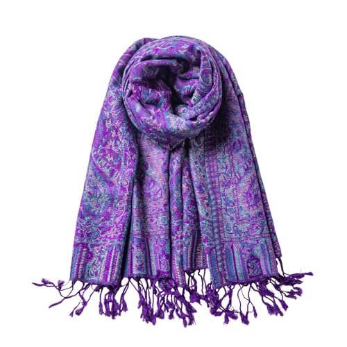 AUSEKALY Pashmina Feel Shawls Wraps for Women Rave Scarf Soft Silky Reversible Men Scarves - color: Purple Blue