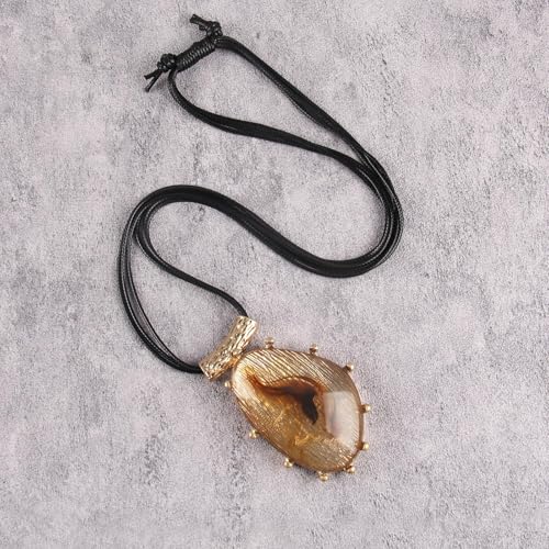 Leather Necklace for Women Large Pendant Hippie Choker Necklace Vintage Sweater Necklace Chunky Boho Necklaces for Women - style: Boho Chunky Necklace