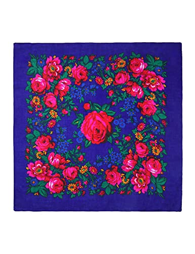 MJ SERECA Acrylic Bandana Printed Hair Scarf Square Ukrainian Head Scarf Floral Babushka Neck Scarf for Women 30"/42"/60" - color: 1 Pack-d 60"