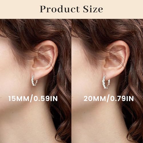 PABBEU Sterling Silver Hoop Earrings,Hypoallergenic Twisted Silver Hoops Earrings for Women Lightweight SilverHoop Earring with Cubic Zirconia (15/20/25/30MM) - color: 15mm Silver