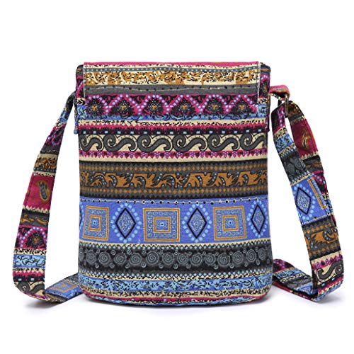 OPQRSTU Women's Retro Small Size Canvas Shoulder Bag Hippie Boho Crossbody Handbag - color: Rose Red