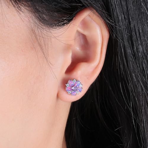 CiNily Flower Earrings,Opal Stud Earrings Sterling Silver or White Gold/Rose Gold Plated Ladies Flower Stud Earrings Cute Unique Earrings for Girls - color: Purple opal
