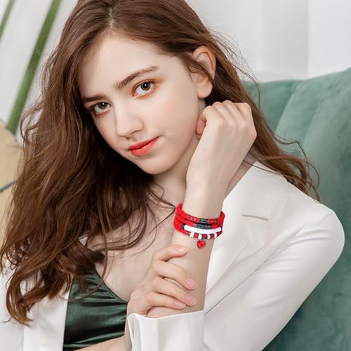 GOOJIDS Surfer Heishi Clay Bead Bracelets for Women Bohemian Stackable Gold Plated Beaded Stretch Bracelets Elastic Layering Friendship Bracelets Set Boho Jewelry - color: A-Red Heart Bracelet
