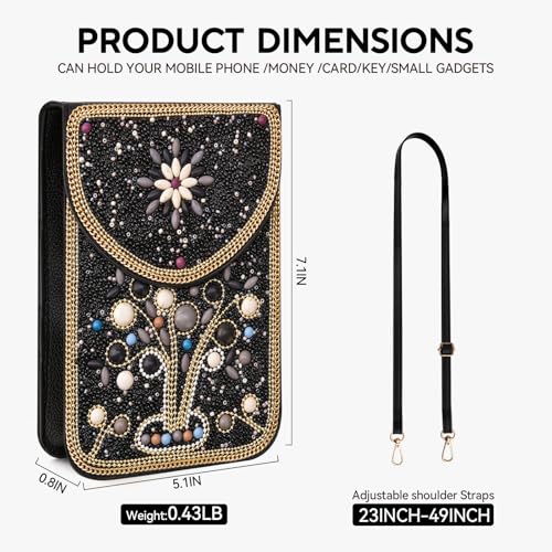 Small Beaded Crossbody Bag for Women, Boho Cell Phone Shoulder Purse Wallet with Handcrafted Colorful Beads - color: Tree-1