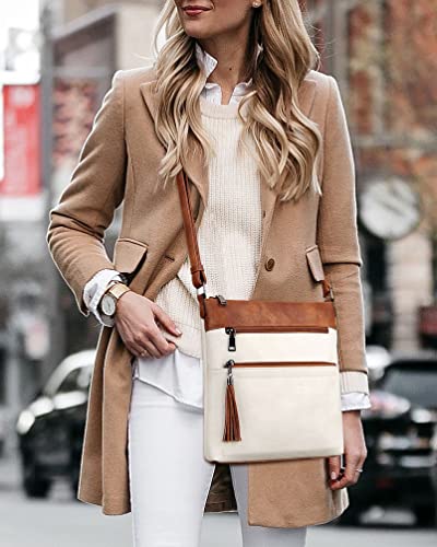 MASINTOR Crossbody Purses for Women, Multi Pocket Casual Crossbody Bag, Adjustable Strap Shoulder Bag with Tassel - color: Beige Brown