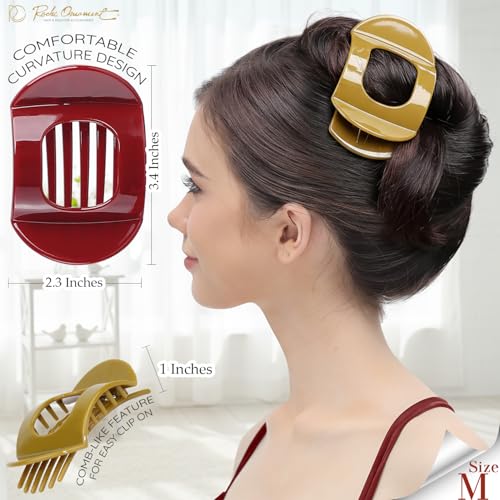 RC ROCHE 6 Pcs Flat Claw Hair Clips for Women Thick Hair French Round Duckbill Square Secure Strong Hold Grip Clamps Barrettes Curved No Slip No Crease Plastic Styling Cute, Medium Classic - color: (Medium) Classic